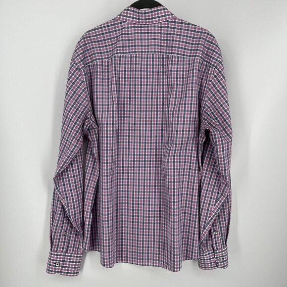 UntuckIt Mens Pio Cesare Button Up Shirt Size L Wrinkle Free Pink Blue Plaid - Picture 2 of 7